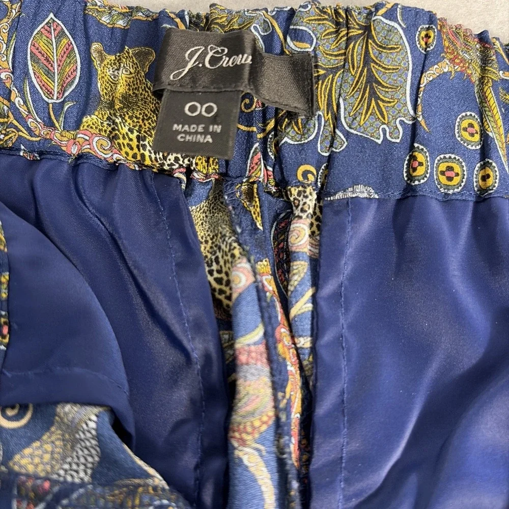 J Crew 100% Silk Full-Length Easy Pant | Botanical Cheetah Print Size 00